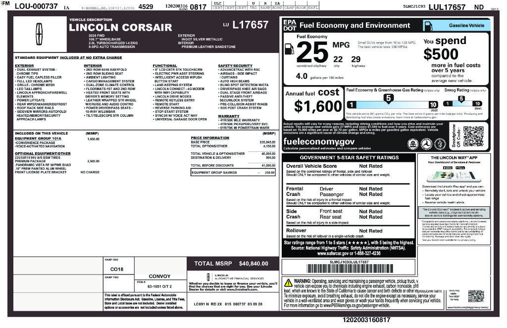 2020 Lincoln Corsair Standard