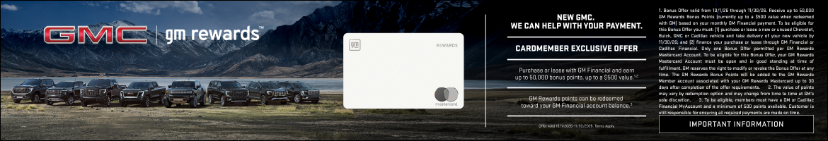 Purchase or lease with GM Financial and earn up to 50,000 bonus points, up to a $500 value.1 and ...